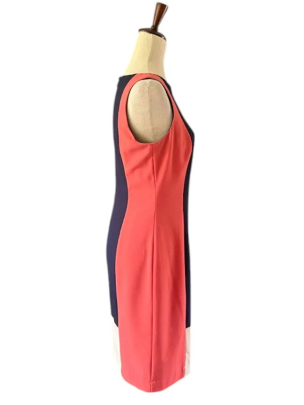 LAUREN Ralph Lauren Color Block Navy Cream Coral Sleeveless Shift Dress SZ 8 EUC - Picture 12 of 16